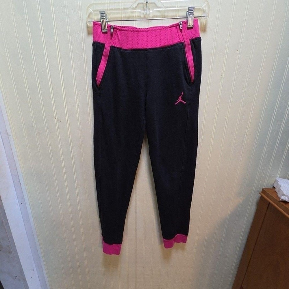 Jordan Pants Youth L 12-13‎ Years Black Pink Fleece Jogger Sweatpants Ankle